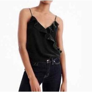 J.‎ Crew Women's Black Velvet Ruffle Adjustable Strap Camisole Top Sz 6